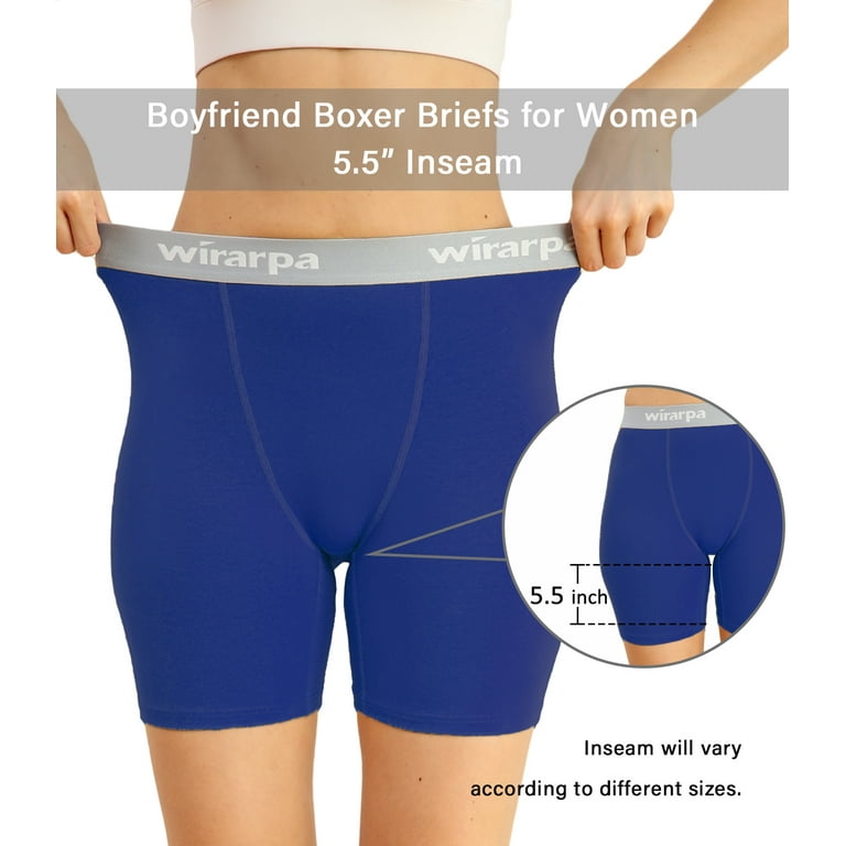 wirarpa Women's Cotton Boxer Briefs Anti-Chafing Boyshorts Panties 5.5  Inseam 4 Pack(L, Black/Grey/white/Navy blue)