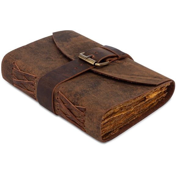 Olden Days 8"x6" Weathered Rustic Antique Medieval Ancient Fantasy Style Blank Leather Journal - Perfect for Sketching, Drawing, Notetaking, Diary, & More
