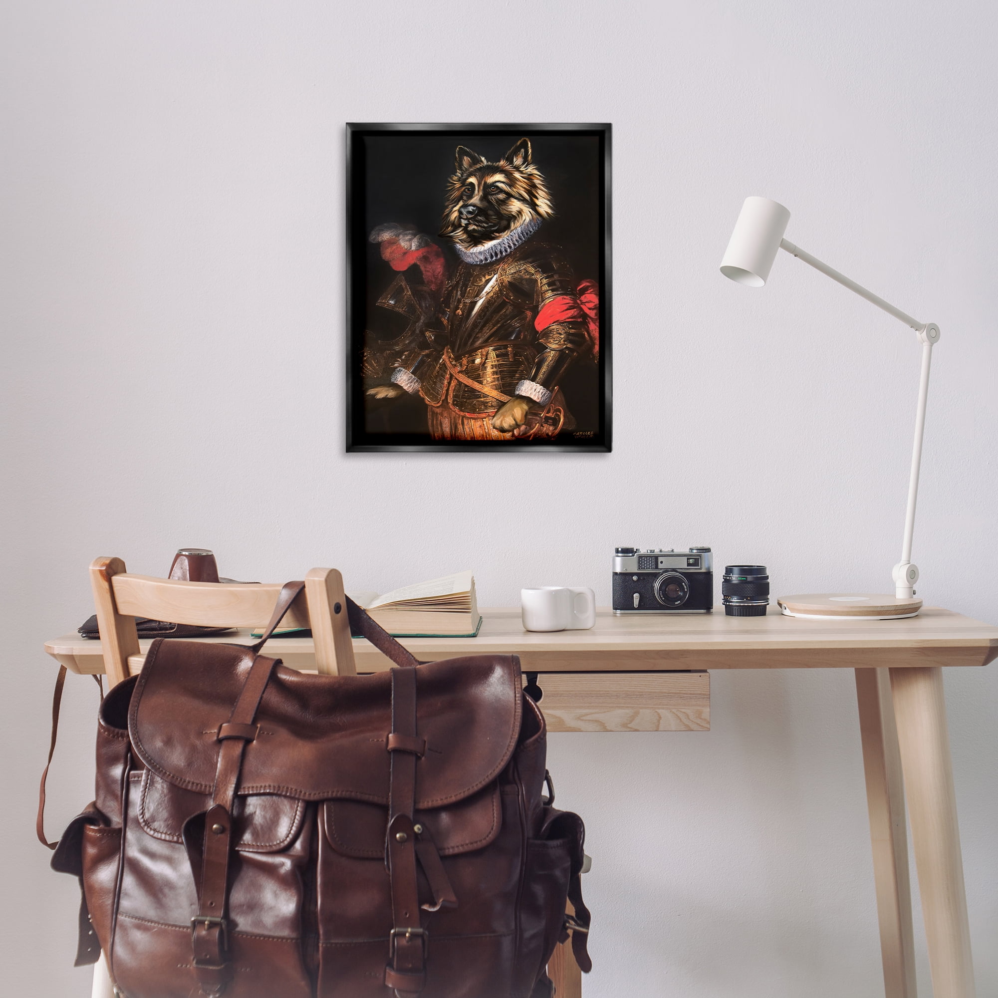 Stupell Industries Renaissance Dog Portrait History & Language Painting Black Floater Framed Canvas Art Print Wall Art, 25 x 31