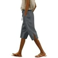 thumbnail image 3 of Eiyaclvo Womens Bermuda Shorts Drawstring Elastic Waisted Knee Length Shorts Summer Beach Cotton Linen Shorts Loose Fit Lounge Shorts with Pockets, 3 of 7