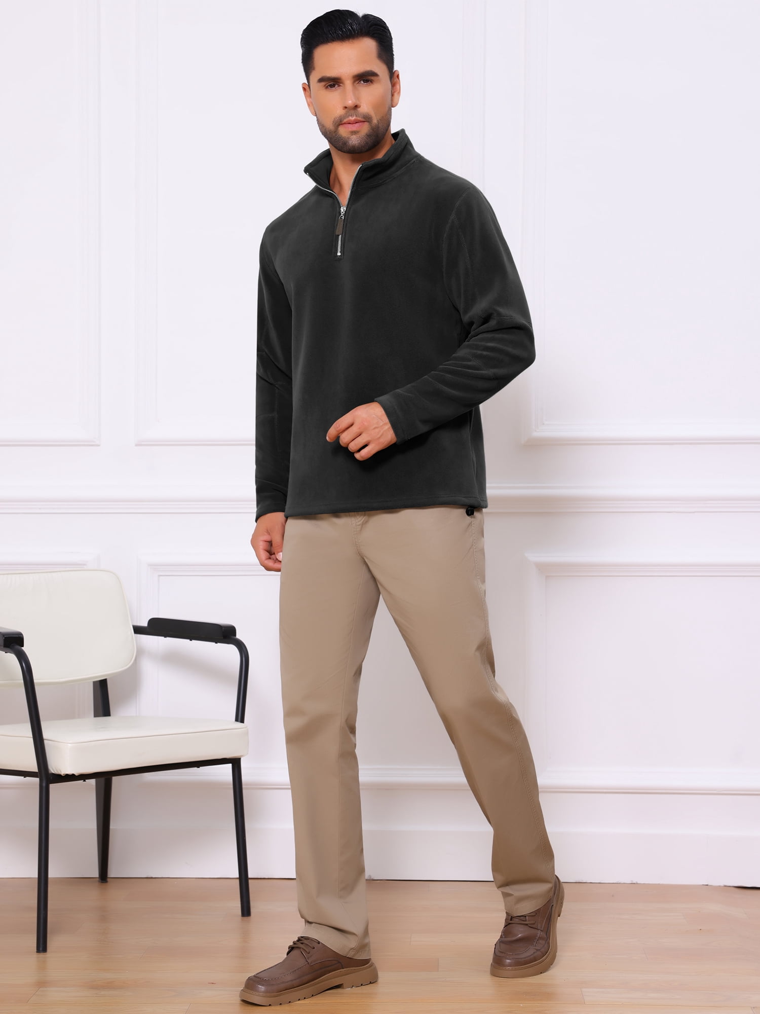 DARING DIVA Men's Solid Stand Collar Half-Zip Long Sleeve Fleece Sweatshirt M Black