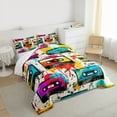 thumbnail image 3 of Homewish Cassette Tape Full Size Comforter Sets 3-Piece for Teens Boys Girls,Graffiti Splash Bedding Comforter Set,Music Theme Lightweight Bedding Sets,Luxury Bedroom Decor,Reversible, 3 of 8