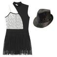 thumbnail image 5 of YONGHS Womens Sleeveless Latin Jazz Dance Leotard Tuxedo Bodysuit Dress With Hat Silver XXL, 5 of 7