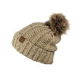 thumbnail image 4 of C.C Thick Cable Knit Faux Fuzzy Fur Pom Fleece Lined Skull Cap Cuff Beanie, Confetti Latte, 4 of 4