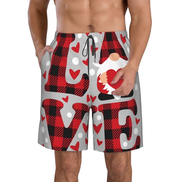 Fotbe Buffalo Plaid Love And Gnome Trajes de Baño Estampados para Hombre, Shorts de Verano de Secado Rápido, Ropa de Playa, Bañadores-XX-Large