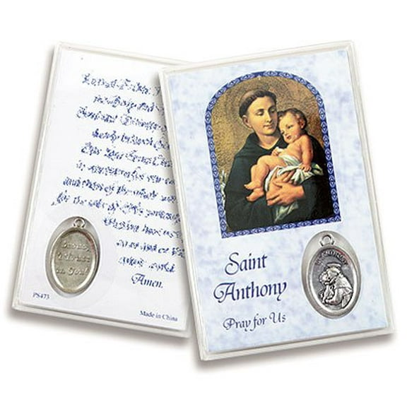 Saint Anthony San Antonio Devotional Holy Card with Silver Oxidized Medal Blessed by His Holiness