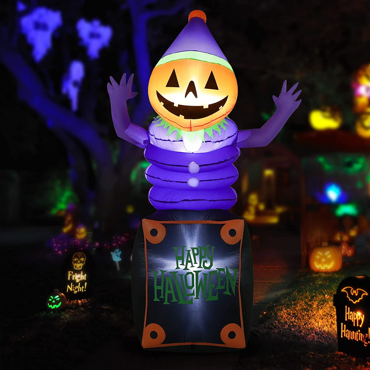 8 FT Halloween Inflatables Pumpkin Head Ghost in The Box Outdoor