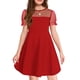 thumbnail image 1 of Vestido Haloumoning para niñas, malla en contraste, manga abullonada, rojo, de 4 a 14 años, 1 of 6