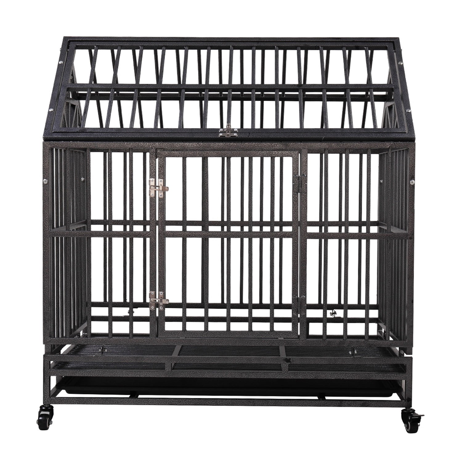 Pefilos 45" Large Dog Cage for Indoor Heavy Duty Metal Dog Crate Kennel with 4 Universal Wheels, Openable Pointed Top and Front Door, Black Pefilos 45" Large Dog Cage for Indoor Heavy Duty Metal Dog Crate Kennel with 4 Universal Wheels, Openable Pointed Top and Front Door, Black