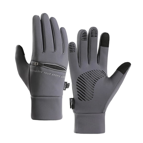 QSAWXQZ Men's Fleece Touchscreen Windproof Cycling Gloves Gray-2 XL