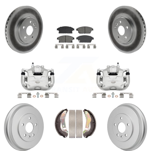 Transit Auto Front Rear Disc Brake Caliper Coated Rotors Drums Semi-Metallic Pads Kit (8Pc) for Car 2013-2017 Chevrolet Trax KCG-101140S