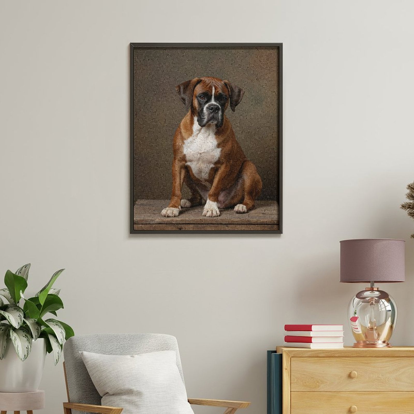 Paint by Numbers Kit for Adults, Boxer Dog Portrait Timber Seat Paint by Numbers, Easy Paint by Numbers Kit for Adults Beginner, DIY Adult Paint by Number Kits on Canvas, Home Decor 12x16in