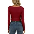 thumbnail image 5 of Womens Long Sleeve Tops Casual Slim Fit T-Shirt Lace Crew Neck Ribbed KniT-shirts 2025 Fall Trendy Going Out Basic Tee, 5 of 9
