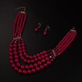 thumbnail image 4 of 1920s Flapper Faux Pearl Strand Necklace and Earrings Set Boho Vintage Layered Long Chunky Crystal Stacked Choker for Women, 4 of 12
