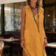 thumbnail image 2 of TaTaai Women Casual Solid Color Sleeveless Lapel Collar Button Front Cotton Linen Dress Lightweight Comfortable Long Dress for Summer Daily Outfits Gift, 2 of 7