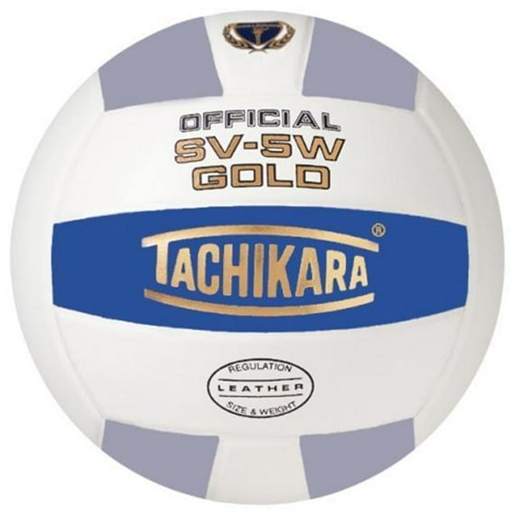 Tachikara Gold Competition Premium Leather Volleyball - College Blue-White-Silver Gray