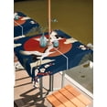 thumbnail image 2 of Outdoor Tablecloth with Umbrella Hole for Patio/Picnic/Party/Camping, Japanese Style Waterproof Table Cloth Square Cover Washable, Modern Cranes Cherry Flower Wave Navy Blue (54"x 54"), 2 of 8