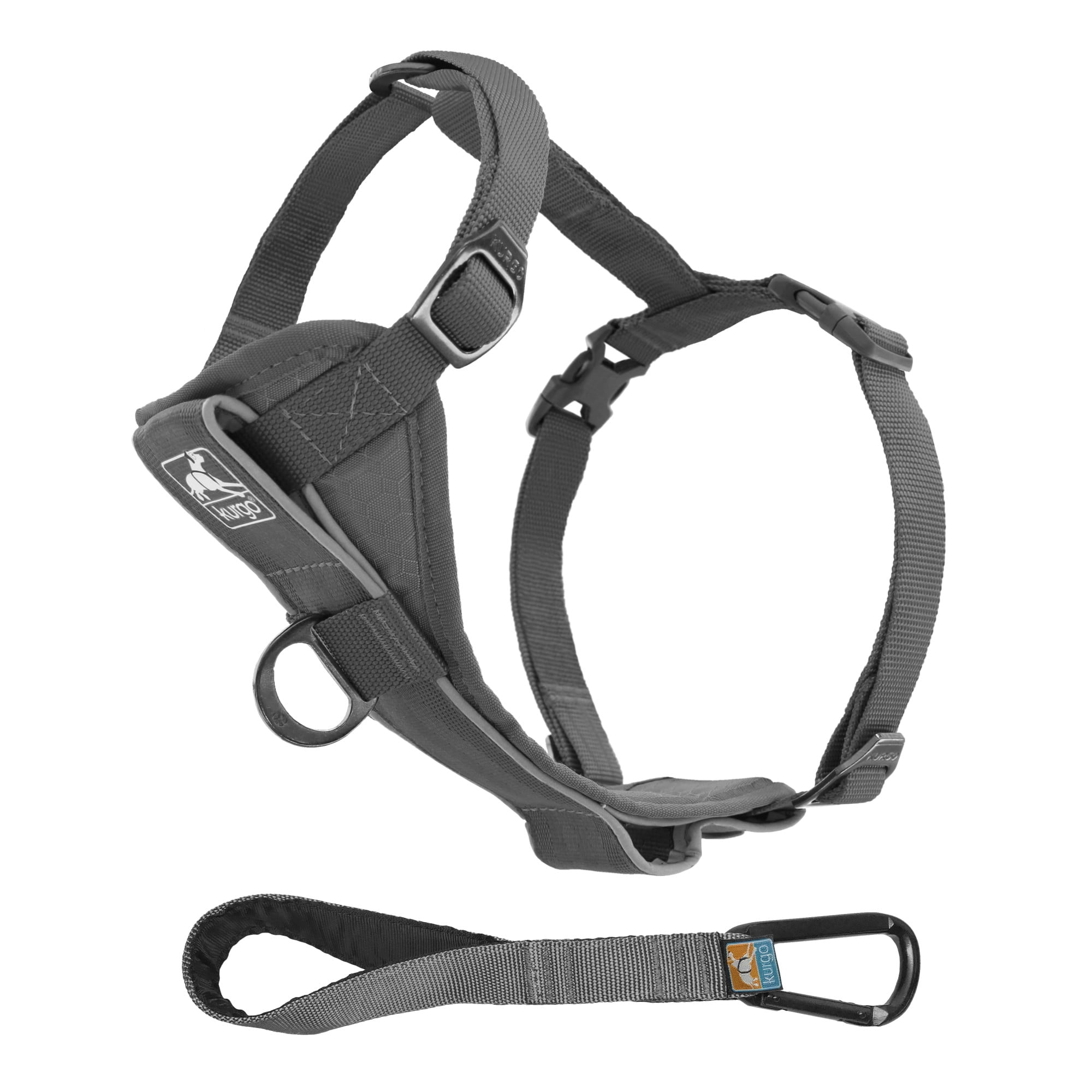 Kurgo Tru-Fit Smart Harness, Dog Harness, Pet Walking Harness, Quick Release Buckles, Front D-Ring for No Pull Training, Includes Dog Seat Belt Tether (Grey, Small)