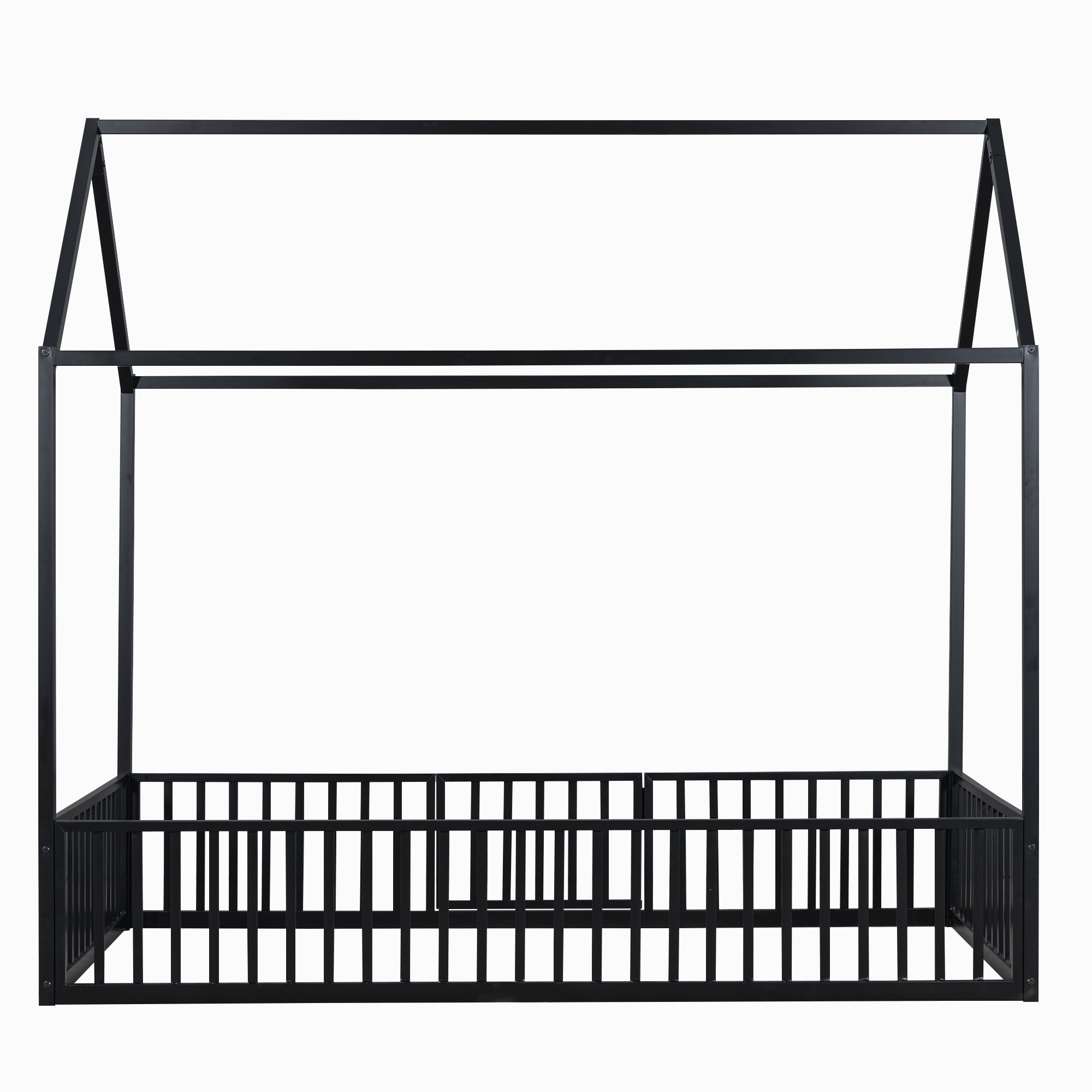 MODERNLUXE Twin Size Platform Bed Frame, House Floor Bed with Fence and Door, Black
