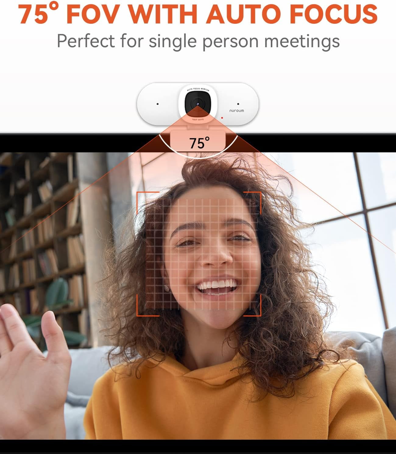Nuroum V15-AF 2K Webcam with Microphone, 1080p 60FPS AutoFocus Web Camera with Privacy Cover and Mute, 75°FOV Dual Microphone USB FHD Computer Camera, Plug and Play for Zoom/Skype/Teams