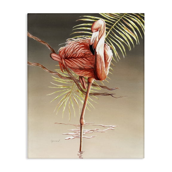 Stupell Industries Traditional Flamingo Balancing with Leaf Canvas Art, 16 x 20, by Christine Reichow