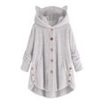 thumbnail image 3 of Juebong Winter Coats for Women Plus Size Sherpa Jacket Cute Cat Ear Hooded Fleece Lounge Coat 2025 Warm Cozy Button Fluffy Fuzzy Outerwear Gray,XXXXXL, 3 of 5