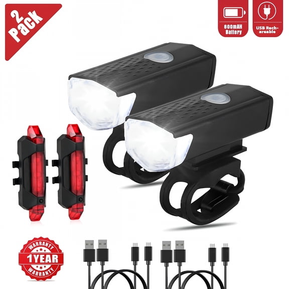 GJX LED Bike Front and Rear Tail Light Set, Rechargeable, Waterproof for Night Riding