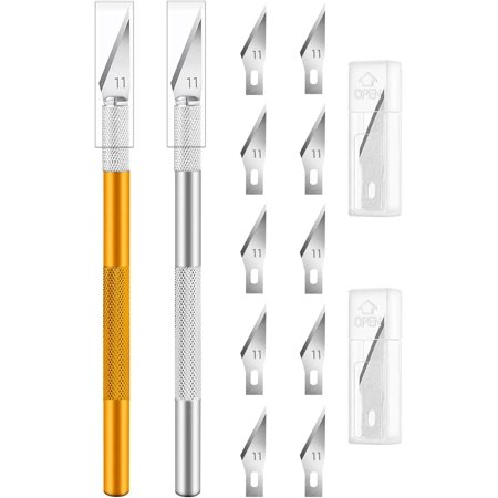 Exacto Knife  Craft Knife  2 Handles + 12 Spare Replacement Blades Professional Hobby Knife for Phone PC Tablet Drone Repair and DIY Art Work Cutting Caving Knife Sculpture  etc.