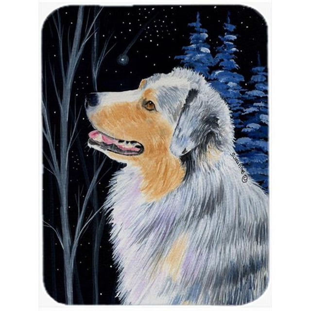 Carolines Treasures SS8382LCB Starry Night Australian Shepherd Glass Cutting Board - Large