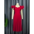 thumbnail image 3 of Vestido AOMEI para mujer, cuello cuadrado rojo, manga con volantes, midi, 3 of 3