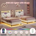 thumbnail image 4 of Afuhokles Twin LED Bed Frame with Storage Headboard and Charging Station, Velvet Upholstered Platform Bed Frame, White, 4 of 9