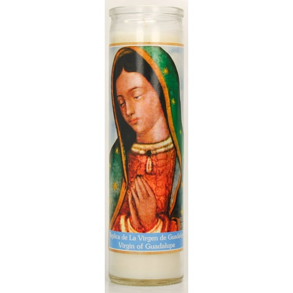 Prayer Candle V Guadalupe Replica White Wax, 8 Inch