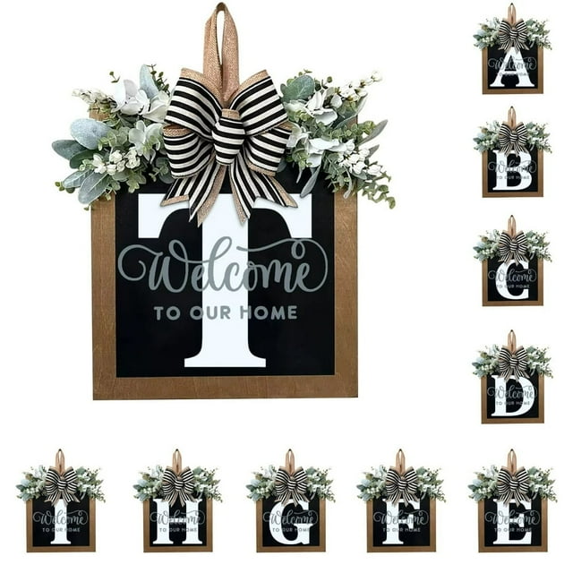 Décorations de Porte d'Entrée Signe de Couronne d'Alphabet Décoration Suspendue Extérieure 11.8"*11.8"