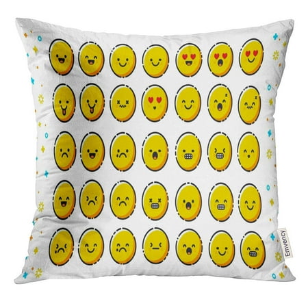 CMFUN Colorful Drop Trendy Flat Line Emoticons Pack Emoji for Websites and Mobile Apps Orange Emotion Pillow Case 18x18 Inches (Best Emoji Keyboard App)