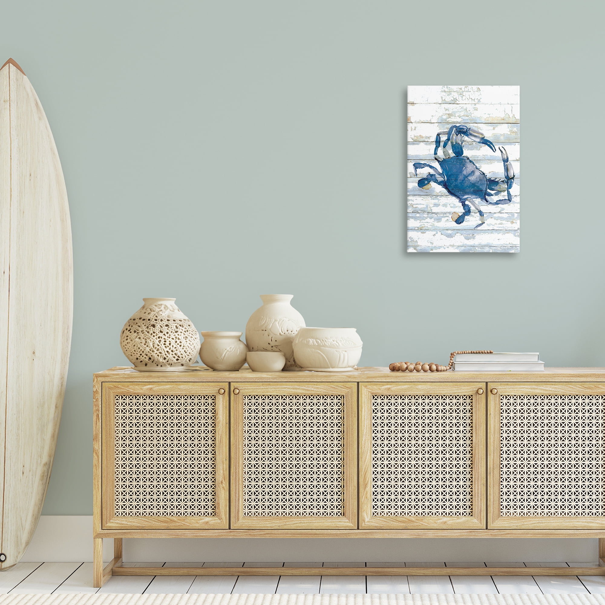 Stupell Industries Distressed Blue Ocean Crab Animals Painting Wrapped Canvas Art Print Wall Art, 20 x 30