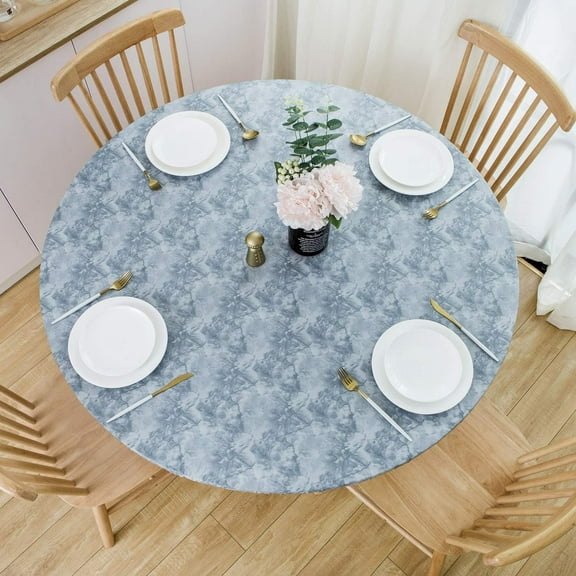 Round Fitted Vinyl Tablecloth with Elastic Edge 100% Waterproof Oil Proof PVC Table Cloth Wipe Clean Table Cover for Indoor and Outdoor, Marbling, 36" - 44"