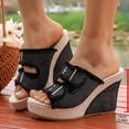 thumbnail image 2 of KIJBLAE Women's Denim Fabric Buckle Wedge Slide Sandals, Thick Sole Fashion Casual Summer Outdoor Beach Lazy Slides Black 38, 2 of 9