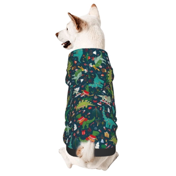 Balery Christmas Dinosaur colorful Sudadera con Capucha para Perros Pequeños – Ropa para Mascotas, Disfraz para Perros y Gatos, Ideal para Fiestas y Cosplay-Large