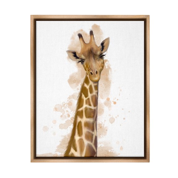 Stupell Industries Giraffe & Modern Splash Animals & Insects Painting Brown Floater Framed Canvas Art Print Wall Art, 25 x 31