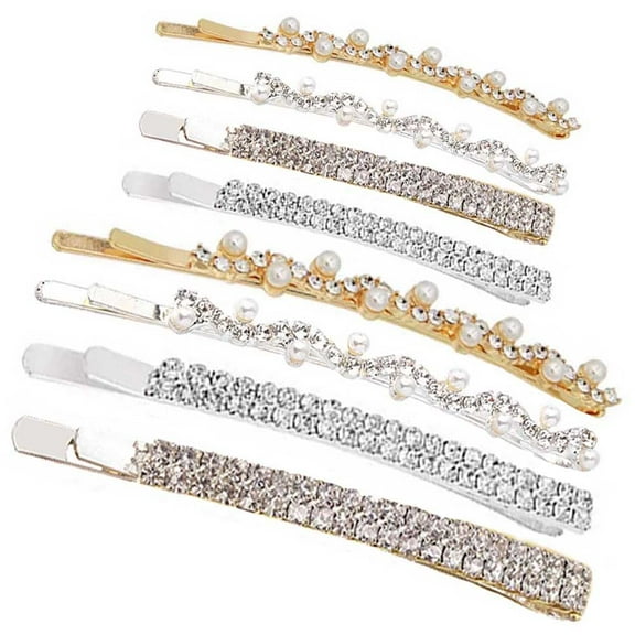 8pcs Double Row Rhinestones Hair Pins Rhinestone And Pearl Bobby Pins Metal Hair Clips Sparkling HairClip For Women Girls Gold And Silver Diamond Hair Pins