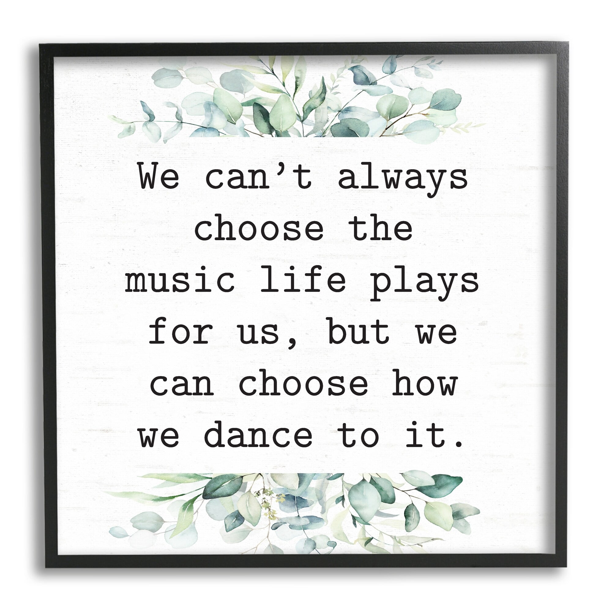 Stupell Industries Inspirational Music Life Quote Mixed Botanicals Arrangement Graphic Art Black Framed Art Print Wall Art, Design by Lettered and Lined