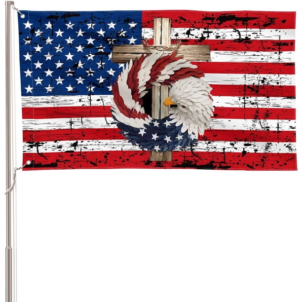 Bandera patriótica con estrellas y rayas, corona de águila, 28 x 40 pulgadas, doble cara, para exteriores, bandera grande del 4 de julio, Día de los Caídos en EE. UU., decoración para casa, patio y