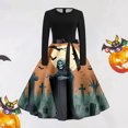 thumbnail image 1 of Vestido Estilo Camiseta Retro Con Estampado de Halloween Para Mujer | Casual, Manga Larga, Cuello Redondo, 1 of 3
