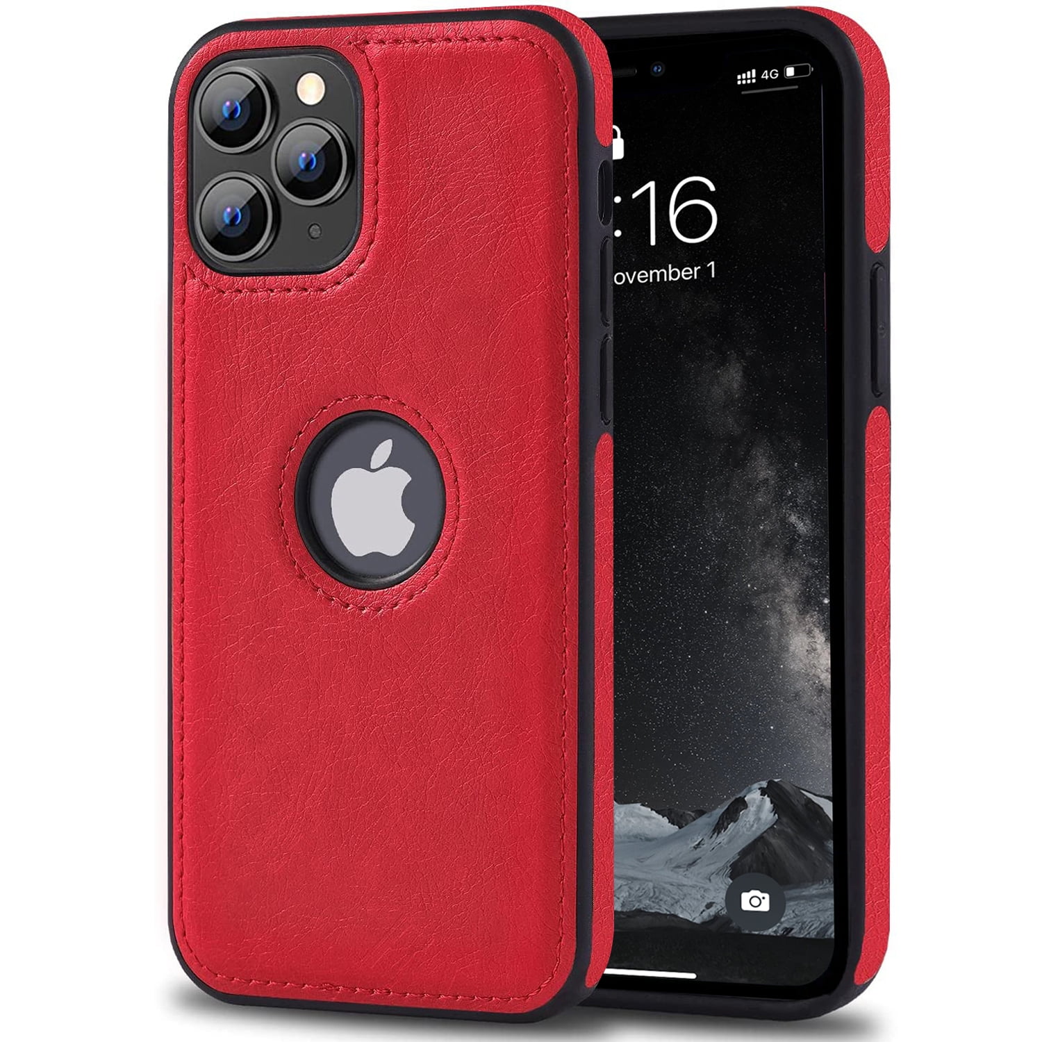 AIOVETEAB Compatible with iPhone 11 Pro Max Case Premium Leather TPU Hybrid Case Cover,Red
