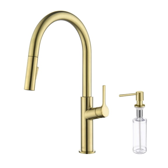 Kibi Fusion-T Single Handle Pull Down Kitchen Sink Faucet with Soap Dispenser - Brushed Gold