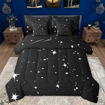 jejeloiu White Black 7-Piece Twin Bedding Sets,Cartoon Stars Bedding Comforter Set,Kawaii Moons Sheet Sets For Girls,Luxury Bedroom Decor Reversible