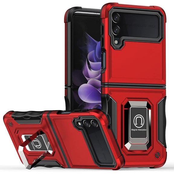 Phone Case for Samsung Galaxy Z Flip4 with Magnetic Kickstand, Military Grade Shockproof Heavy Duty Protective Phone Cover Case for Samsung Galaxy Z Flip 4 Red