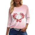 thumbnail image 5 of Garbnen Valentine Day Tops for Women 3/4 Length Sleeve Womens Tops Love Heart Print Crew Neck Dressy Tunic Tops for Women, 5 of 6