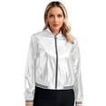 thumbnail image 1 of Alvivi Veste Bomber Holographique à Fermeture Éclair pour Femmes Manches Longues Col Baseball Argent P, 1 of 7