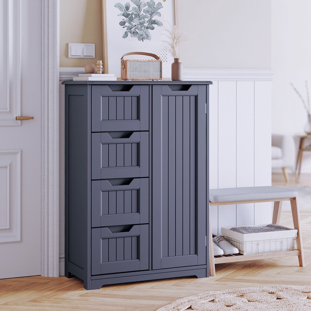 Aiho Wooden Kitchen Pantry Cabinet, 31.5"L Kitchen Storage Cabinets with 4 Drawers, 1 Door and Adjustable Shelves, For Kicchen, Dining Room, Livingroom, Bathroom - Gray